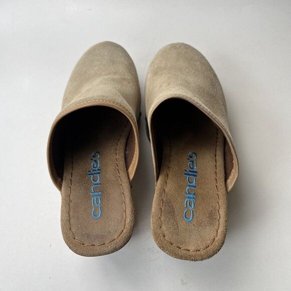 Vintage Y2K Candie’s Suede Leather Wood Clogs Mule Beige Platform Hippie Boho 6 - Picture 6 of 8